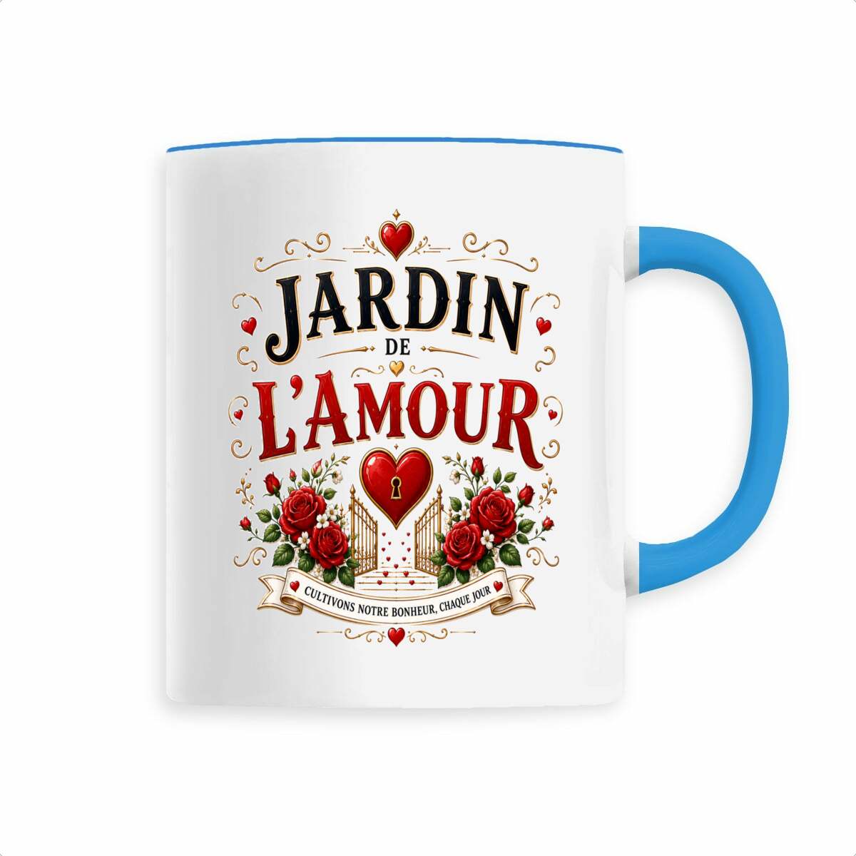 face_1_4 Mug Jardin de l'Amour – Cultivons Notre Bonheur Chaque Jour – Cadeau Couple Romantique