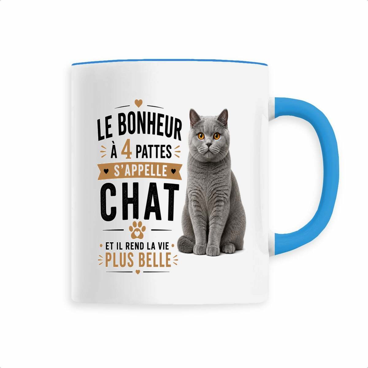 face_1_4 Mug British Shorthair – Le Bonheur à 4 Pattes s'Appelle Chat | Cadeau Amoureux des Chats