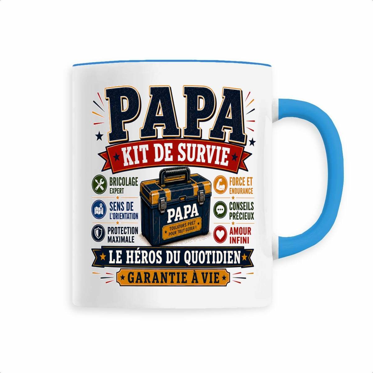 face_1_4 Mug Papa Kit de Survie | Le Héros du Quotidien – Cadeau Original Papa