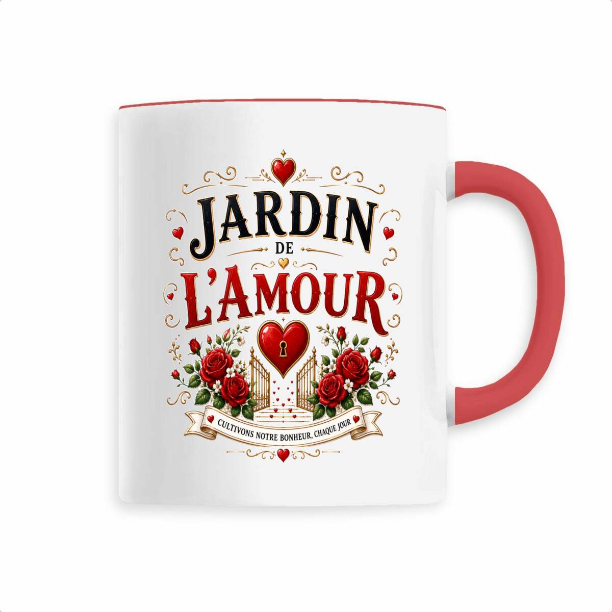 face_2_3 Mug Jardin de l'Amour – Cultivons Notre Bonheur Chaque Jour – Cadeau Couple Romantique