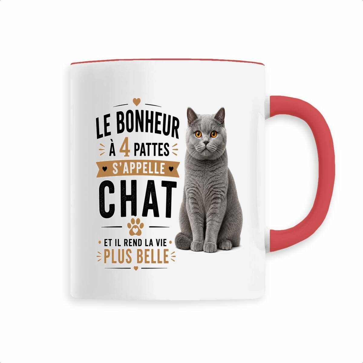 face_2_3 Mug British Shorthair – Le Bonheur à 4 Pattes s'Appelle Chat | Cadeau Amoureux des Chats