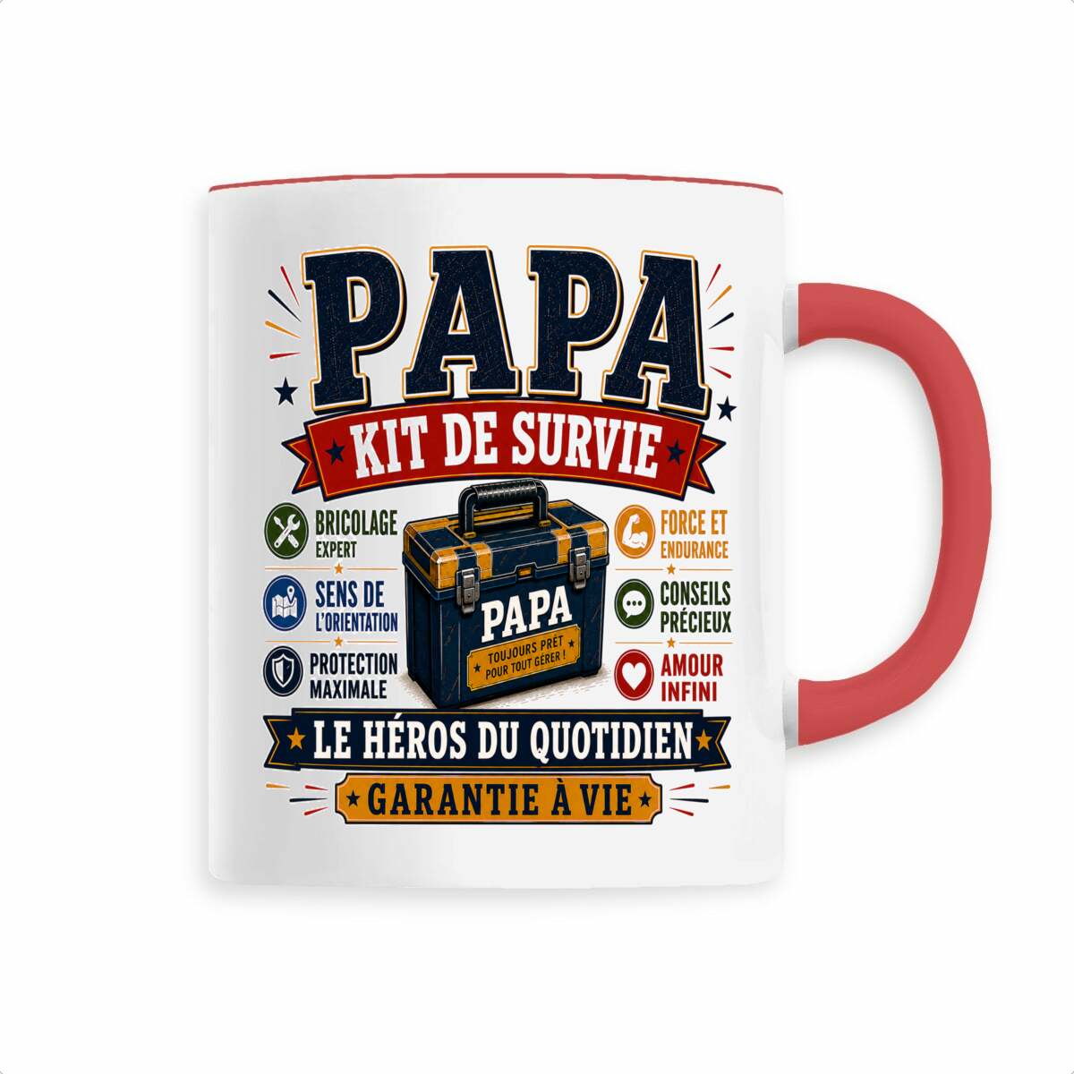 face_2_3 Mug Papa Kit de Survie | Le Héros du Quotidien – Cadeau Original Papa
