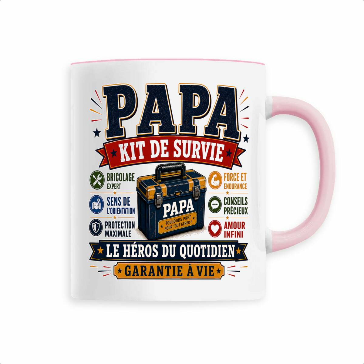 face_3_2 Mug Papa Kit de Survie | Le Héros du Quotidien – Cadeau Original Papa