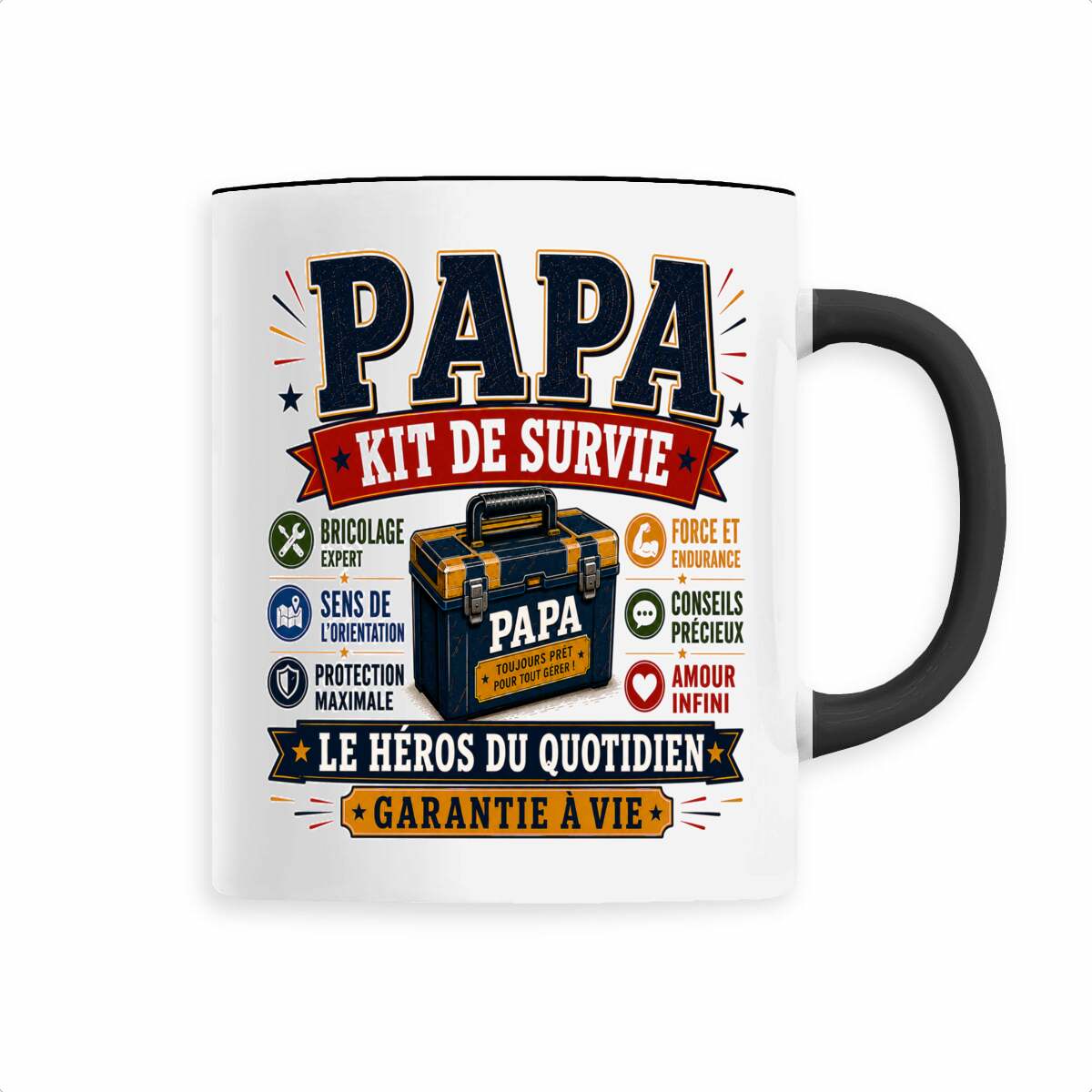 face_4_1 Mug Papa Kit de Survie | Le Héros du Quotidien – Cadeau Original Papa