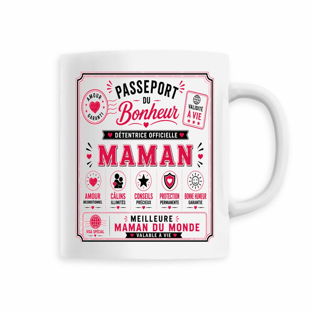 face_5_0 Mug Maman – Passeport du Bonheur | Cadeau original pour la meilleure maman du monde