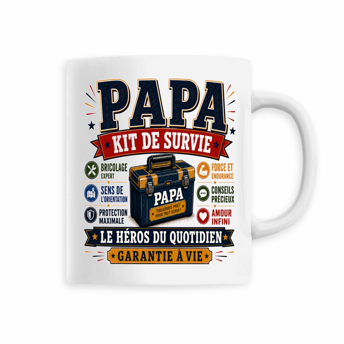 face_5_0 Mug Papa Kit de Survie | Le Héros du Quotidien – Cadeau Original Papa