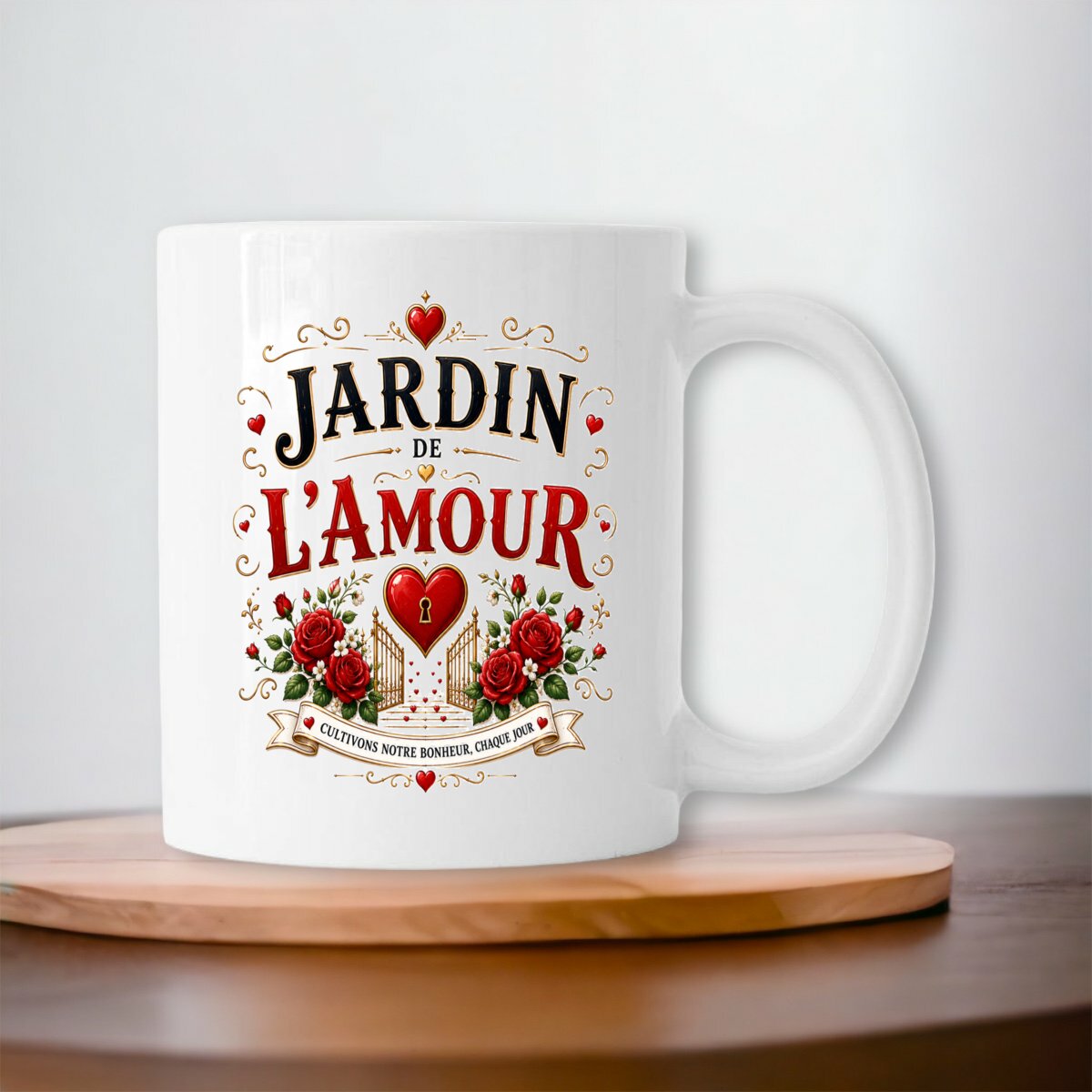 visual_Blanc Mug Jardin de l'Amour – Cultivons Notre Bonheur Chaque Jour – Cadeau Couple Romantique