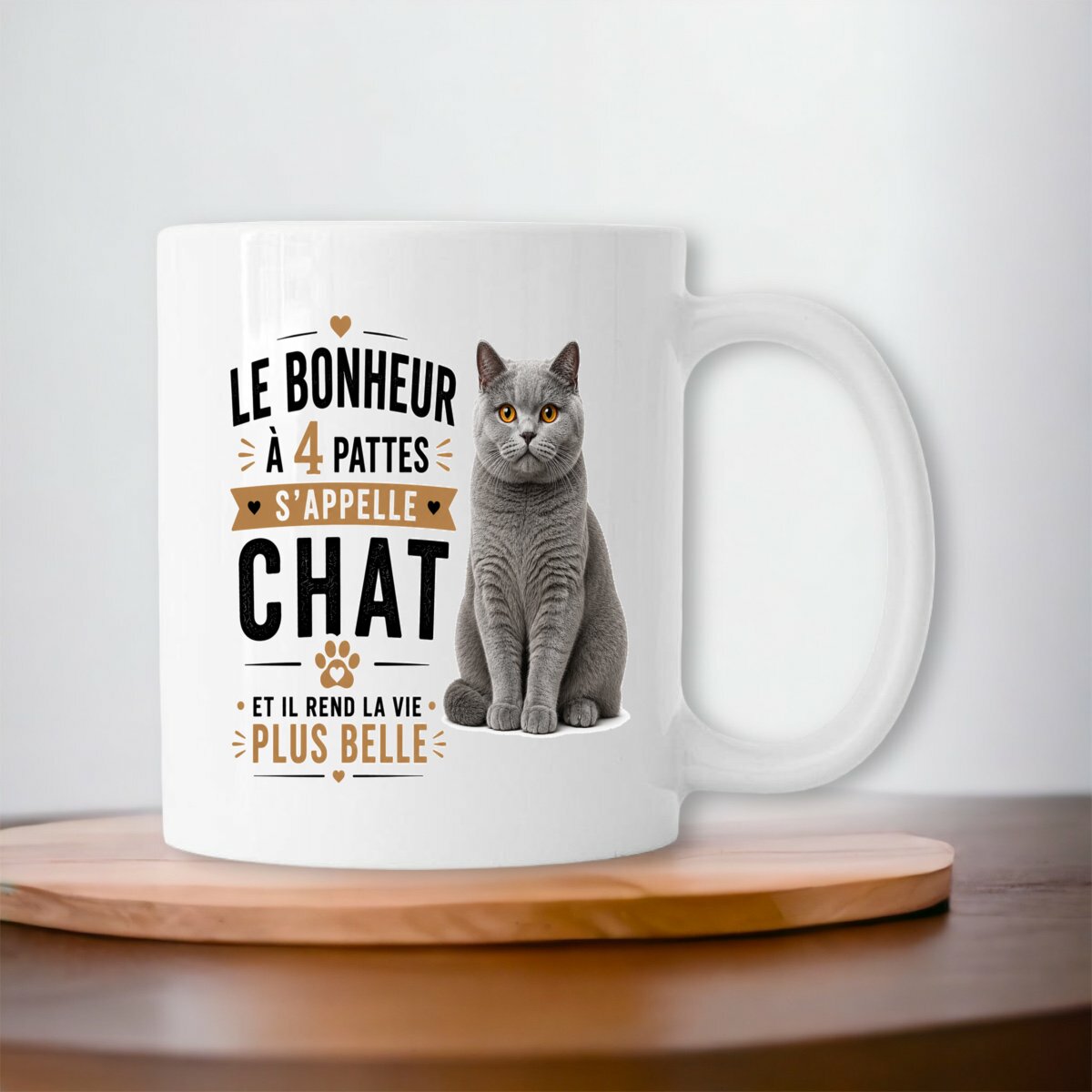visual_Blanc Mug British Shorthair – Le Bonheur à 4 Pattes s'Appelle Chat | Cadeau Amoureux des Chats