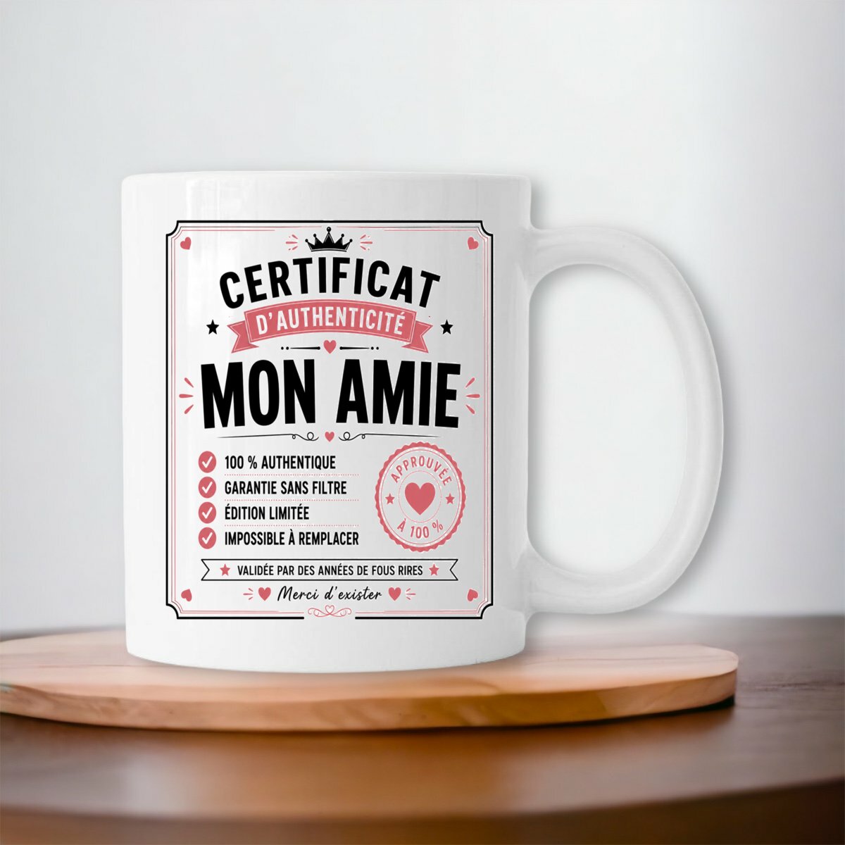 visual_Blanc Mug Mon Amie – Certificat d'Authenticité | Cadeau original pour meilleure amie
