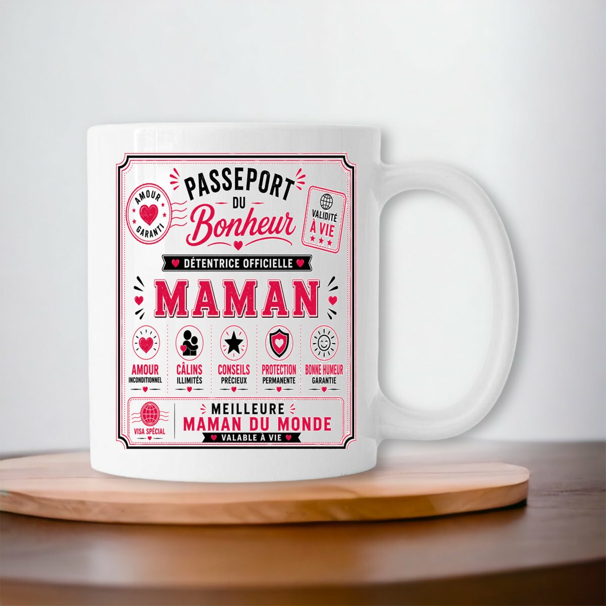 visual_Blanc Mug Maman – Passeport du Bonheur | Cadeau original pour la meilleure maman du monde