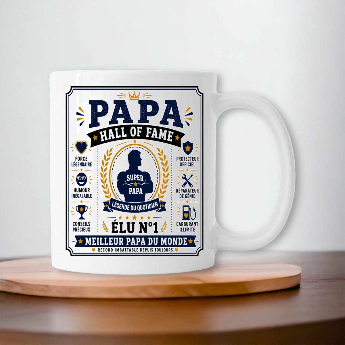 visual_Blanc Mug Papa Hall of Fame | Élu N°1 Meilleur Papa du Monde