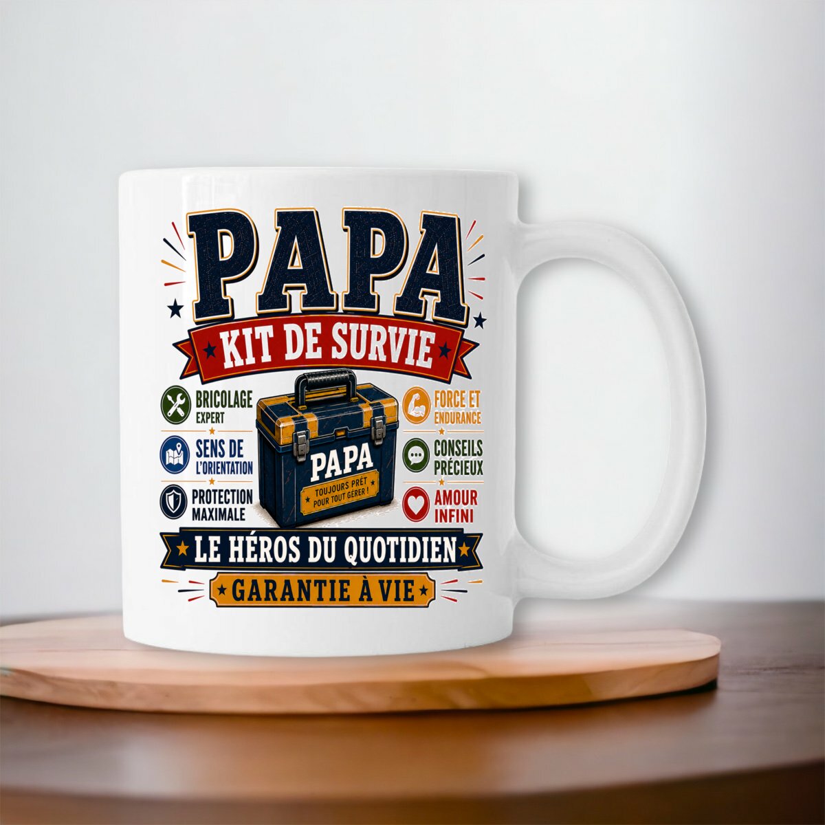 visual_Blanc Mug Papa Kit de Survie | Le Héros du Quotidien – Cadeau Original Papa