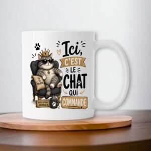 Mug Humour Chat Roi – Ici C'est le Chat Qui Commande | Tasse Amoureux des Chats