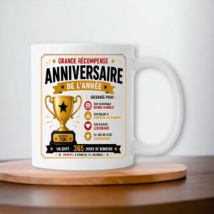 Mug Anniversaire de l'Année – Grande Récompense avec Trophée